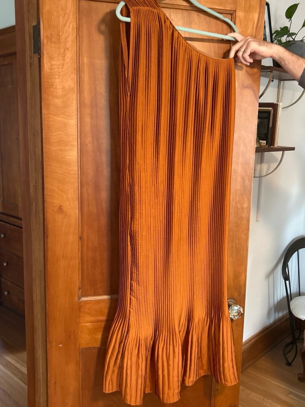 Tome One-Shoulder Rust Orange Pleated Dress
